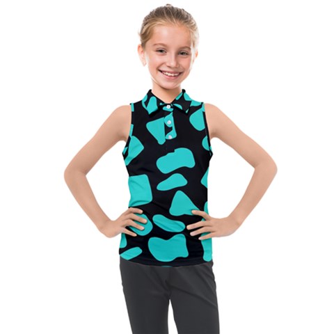 Neon Cow Dots Blue Turquoise And Black Kids  Sleeveless Polo Tee by ConteMonfrey