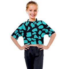 Neon Cow Dots Blue Turquoise And Black Kids Mock Neck Tee