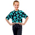 Neon cow dots blue turquoise and black Kids Mock Neck Tee View1