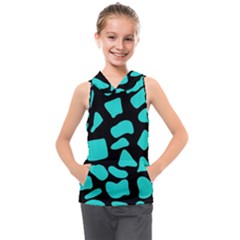 Neon Cow Dots Blue Turquoise And Black Kids  Sleeveless Hoodie by ConteMonfrey