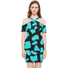 Neon Cow Dots Blue Turquoise And Black Shoulder Frill Bodycon Summer Dress by ConteMonfrey