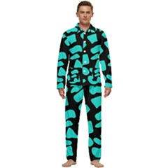 Neon Cow Dots Blue Turquoise And Black Men s Long Sleeve Velvet Pocket Pajamas Set by ConteMonfrey