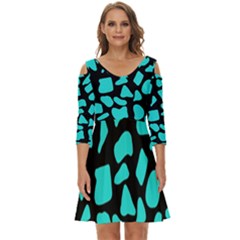 Neon Cow Dots Blue Turquoise And Black Shoulder Cut Out Zip Up Dress by ConteMonfrey