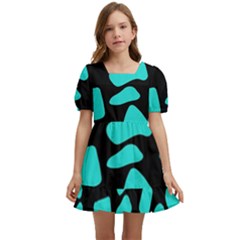 Neon Cow Dots Blue Turquoise And Black Kids  Short Sleeve Dolly Dress by ConteMonfrey