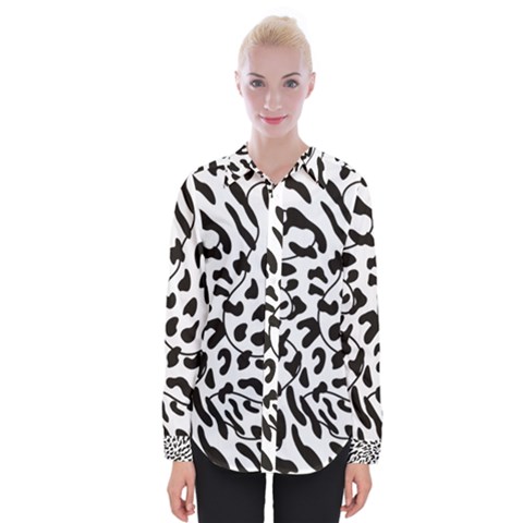 Leopard Print Black And White Womens Long Sleeve Shirt by ConteMonfrey