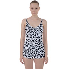 Leopard Print Black And White Tie Front Two Piece Tankini by ConteMonfrey