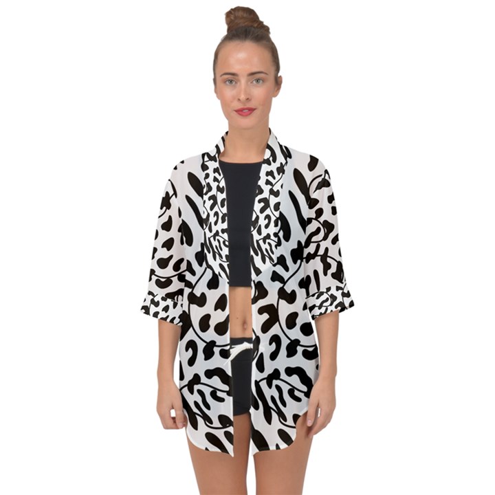 Leopard Print black and white Open Front Chiffon Kimono