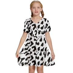 Leopard Print Black And White Kids  Short Sleeve Tiered Mini Dress by ConteMonfrey