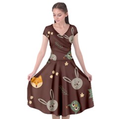 Rabbits, Owls And Cute Little Porcupines  Cap Sleeve Wrap Front Dress by ConteMonfrey