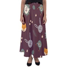 Rabbits, Owls And Cute Little Porcupines  Flared Maxi Skirt by ConteMonfrey