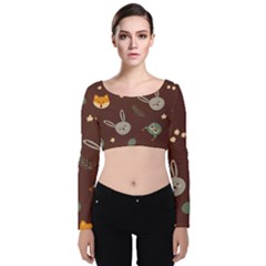 Rabbits, Owls And Cute Little Porcupines  Velvet Long Sleeve Crop Top by ConteMonfrey