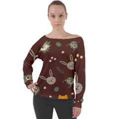 Rabbits, Owls And Cute Little Porcupines  Off Shoulder Long Sleeve Velour Top by ConteMonfrey