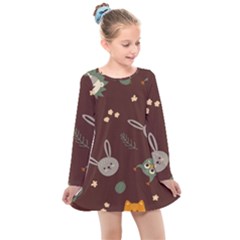 Rabbits, Owls And Cute Little Porcupines  Kids  Long Sleeve Dress by ConteMonfrey