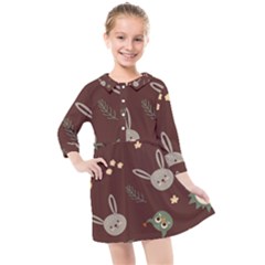 Rabbits, Owls And Cute Little Porcupines  Kids  Quarter Sleeve Shirt Dress by ConteMonfrey