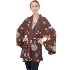 Rabbits, Owls And Cute Little Porcupines  Long Sleeve Velvet Kimono  by ConteMonfrey