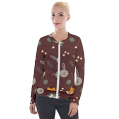 Rabbits, Owls And Cute Little Porcupines  Velvet Zip Up Jacket by ConteMonfrey