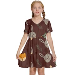 Rabbits, Owls And Cute Little Porcupines  Kids  Short Sleeve Tiered Mini Dress by ConteMonfrey