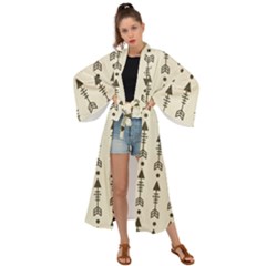 Black And Grey Arrows Maxi Kimono by ConteMonfrey