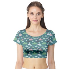 Llama Clouds  Short Sleeve Crop Top by ConteMonfrey