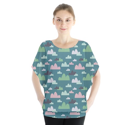 Llama Clouds  Batwing Chiffon Blouse by ConteMonfrey