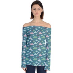 Llama Clouds  Off Shoulder Long Sleeve Top by ConteMonfrey