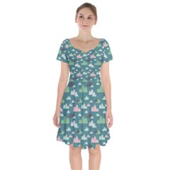 Llama Clouds  Short Sleeve Bardot Dress by ConteMonfrey