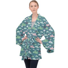 Llama Clouds  Long Sleeve Velvet Kimono  by ConteMonfrey