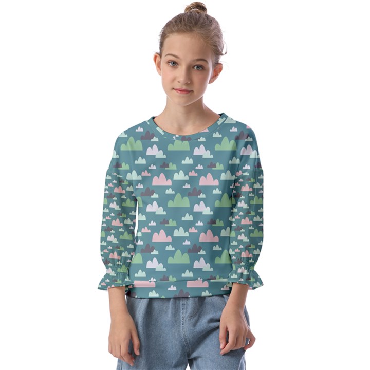 Llama Clouds  Kids  Cuff Sleeve Top