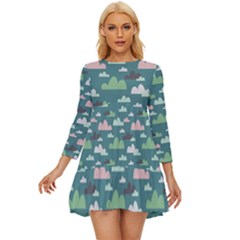 Llama Clouds  Long Sleeve Babydoll Dress by ConteMonfrey