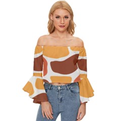 Geometric Pastel Bricks Off Shoulder Flutter Bell Sleeve Top