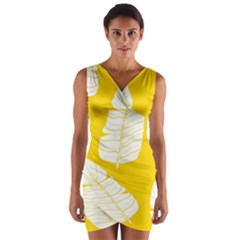 Yellow Banana Leaves Wrap Front Bodycon Dress by ConteMonfrey