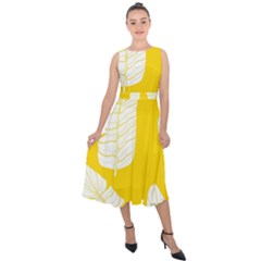 Yellow Banana Leaves Midi Tie-back Chiffon Dress by ConteMonfrey