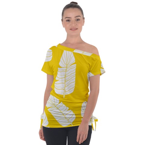 Yellow Banana Leaves Off Shoulder Tie-up Tee by ConteMonfrey