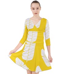 Yellow Banana Leaves Quarter Sleeve Front Wrap Dress by ConteMonfrey