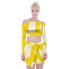 Yellow Banana Leaves Off Shoulder Top With Mini Skirt Set by ConteMonfrey