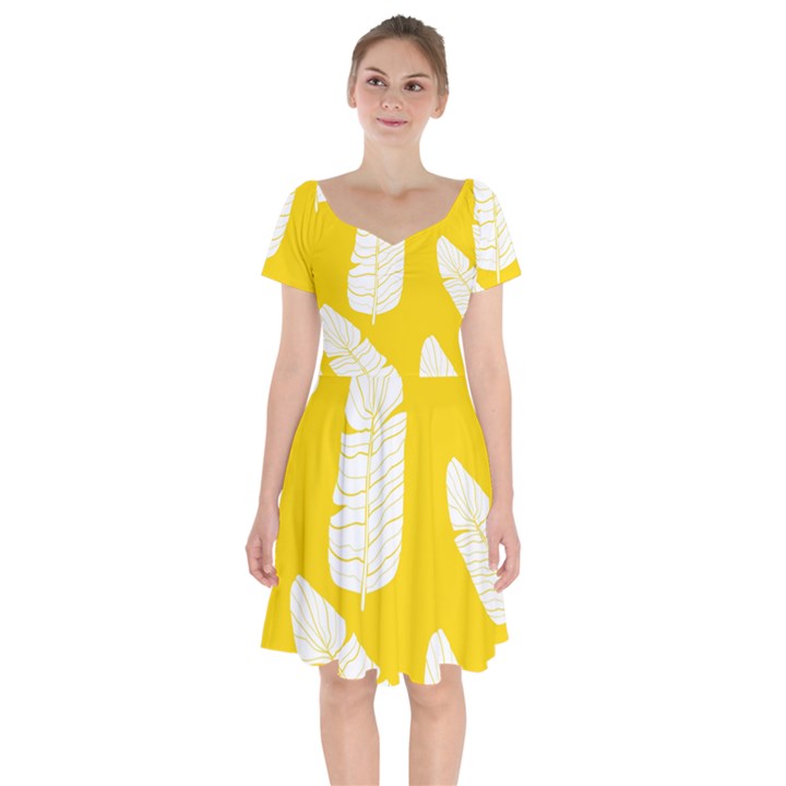 Yellow Banana Leaves Short Sleeve Bardot Dress