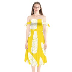 Yellow Banana Leaves Shoulder Tie Bardot Midi Dress by ConteMonfrey