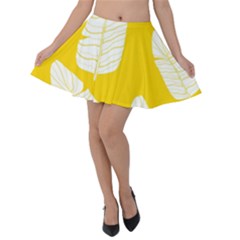 Yellow Banana Leaves Velvet Skater Skirt by ConteMonfrey