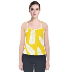 Yellow Banana Leaves Velvet Spaghetti Strap Top by ConteMonfrey