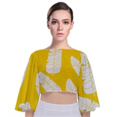 Yellow Banana Leaves Tie Back Butterfly Sleeve Chiffon Top by ConteMonfrey