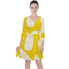 Yellow Banana Leaves Quarter Sleeve Ruffle Waist Dress by ConteMonfrey