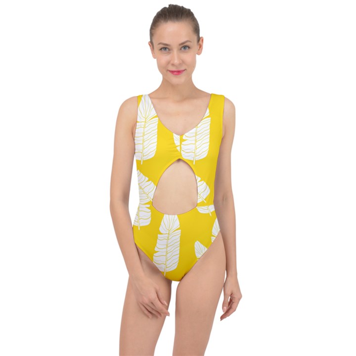 Yellow Banana Leaves Center Cut Out Swimsuit