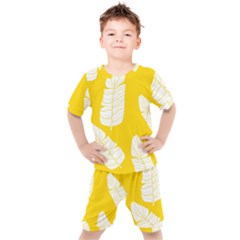 Yellow Banana Leaves Kids  Tee And Shorts Set by ConteMonfrey