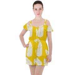 Yellow Banana Leaves Ruffle Cut Out Chiffon Playsuit by ConteMonfrey