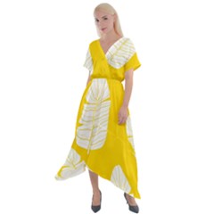 Yellow Banana Leaves Cross Front Sharkbite Hem Maxi Dress by ConteMonfrey