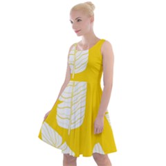 Yellow Banana Leaves Knee Length Skater Dress by ConteMonfrey