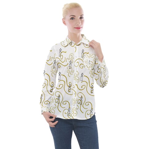 Illustration Candles Candle Fire Light Ceremonial Women s Long Sleeve Pocket Shirt by danenraven