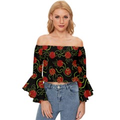 Abstract Background Pattern Texture Design Off Shoulder Flutter Bell Sleeve Top