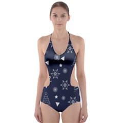 Illustration Christmas Tree Christmas Snow Cut-out One Piece Swimsuit by danenraven