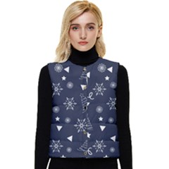 Illustration Christmas Tree Christmas Snow Women s Short Button Up Puffer Vest